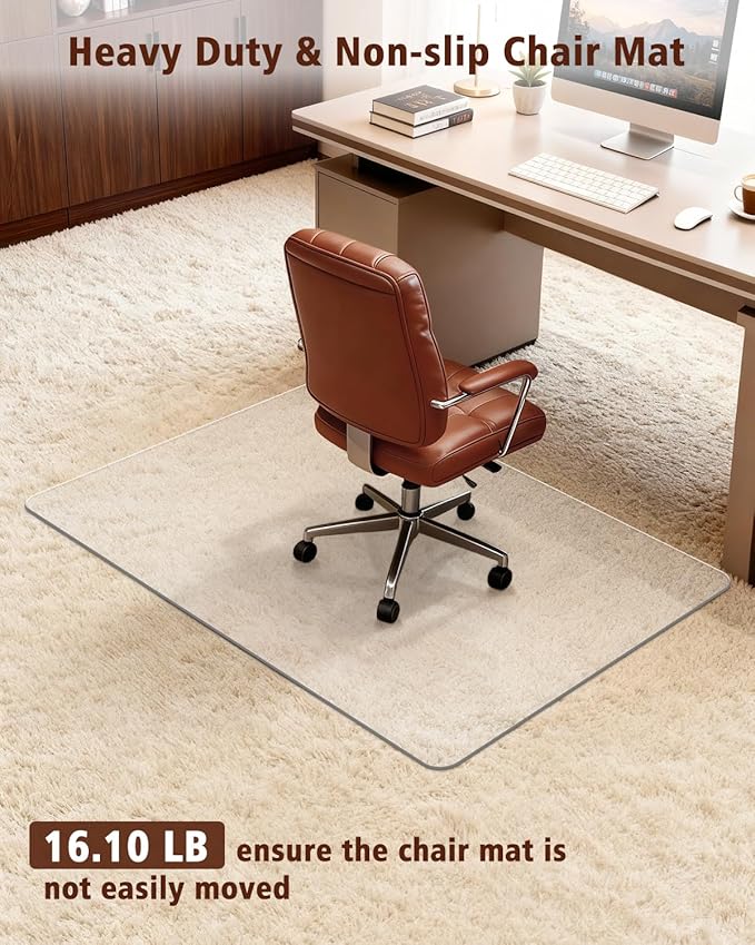 Soimeat Hard Frosted Office Chair Mat for High Pile Carpet and Hardwood Floor, 45" x 53" Anti-Slip Computer Rolling Chair Mat, Heavy Duty Chair Pad Under Desk Carpeted Floor Protector for Home, 2 PCS