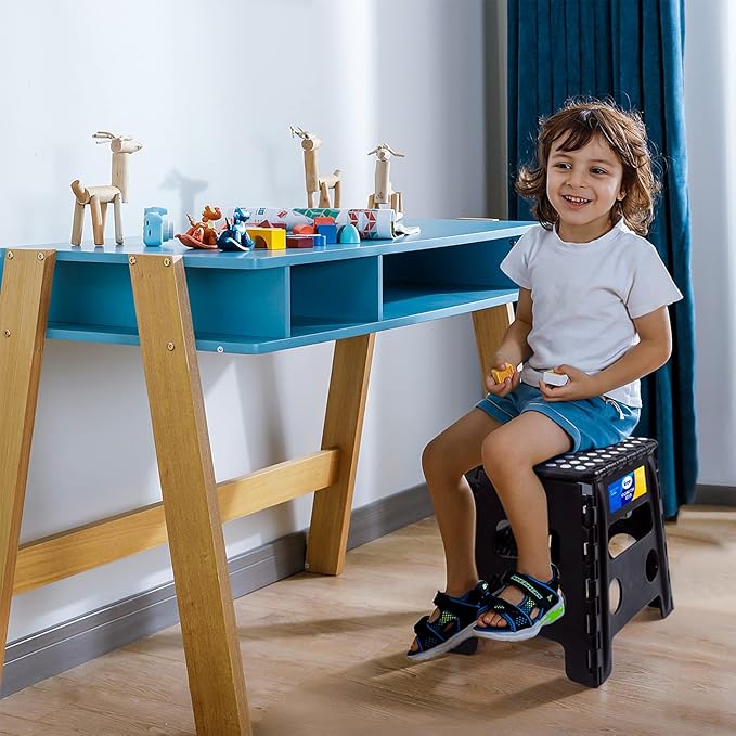 Korpai Folding Step Stool 13 inch,Stepping Stool for Adults and Kids Holds Up to 300 lbs,Non-Slip Kitchen Step Stool with Handle,Plastic Collapsible Stool for Bathroom,Kitchen ect,Black,1PC