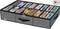 Onlyeasy Sturdy Under Bed Shoe Storage Organizer Fit 8 to 16 Pairs, Collapsible Closet Underbed Shoes Container Bags with Reinforced Handles, 37.7x23.6x5.9in, Linen-like Black, MXAUBS16P1
