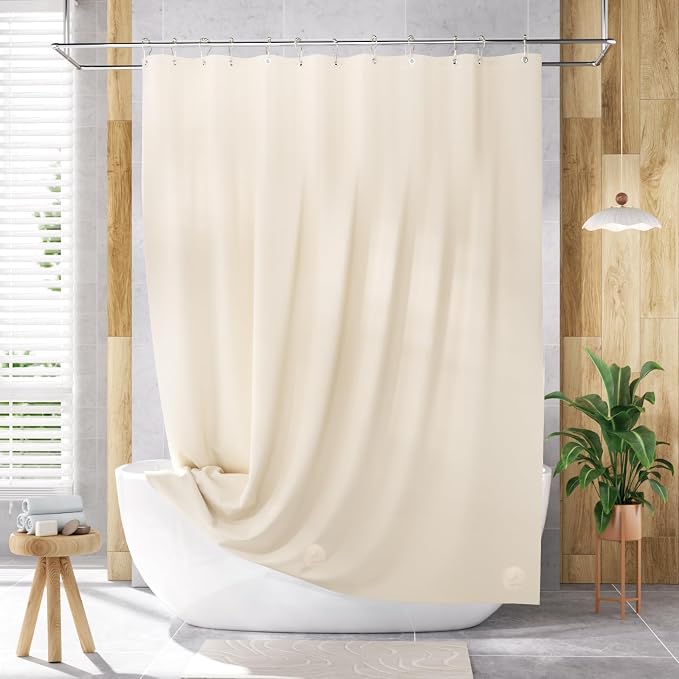 AmazerBath Shower Curtain Liner, 72x72 Beige Shower Curtain Liners, Lightweight Plastic Shower Liner, Cute PEVA Waterproof Cream Shower Curtains for Bathroom with 3 Magnets and 12 Grommets