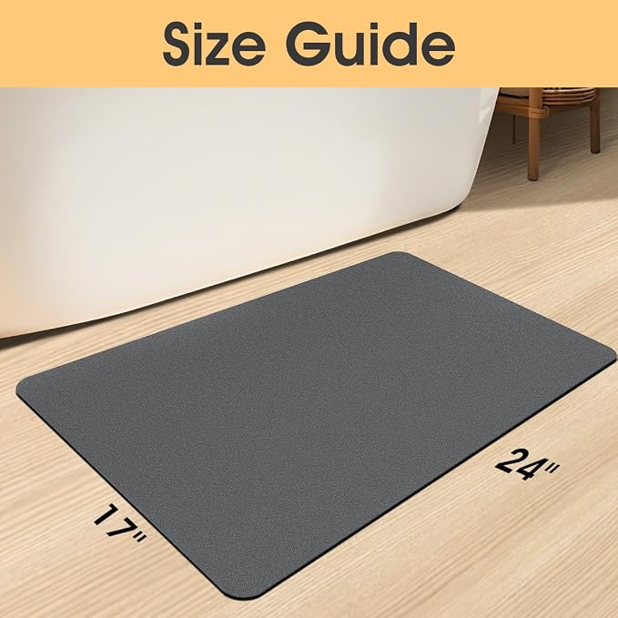 ACCUMTEK Non Slip Bath Mat, Thin Bathroom Rugs Fit Under Door, Quick Dry Bath Mats, Machine Washable Bath Rugs for Bathroom, Bathtub & Kitchen, Charcoal Gray/Upgraded Solid/24 x17