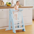 Onasti Adjustable Height Toddler Tower, Space Saving Kids Kitchen Step Stool with Removable Safety Net, Non-Slip Standing Platform for Toddlers 1.5-6 Years-Blue