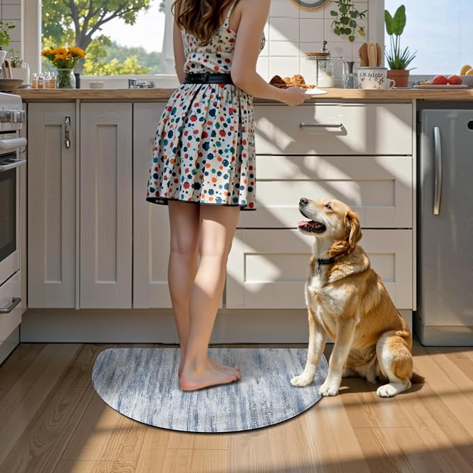 KIMODE Anti Fatigue Mats for Kitchen Floor 18"x28", Farmhouse Half Circle Kitchen Rug, Cushioned Kitchen Floor Mat Non Skid, Memory Foam Kitchen Mat for Laundry Office Sink Desk Blue