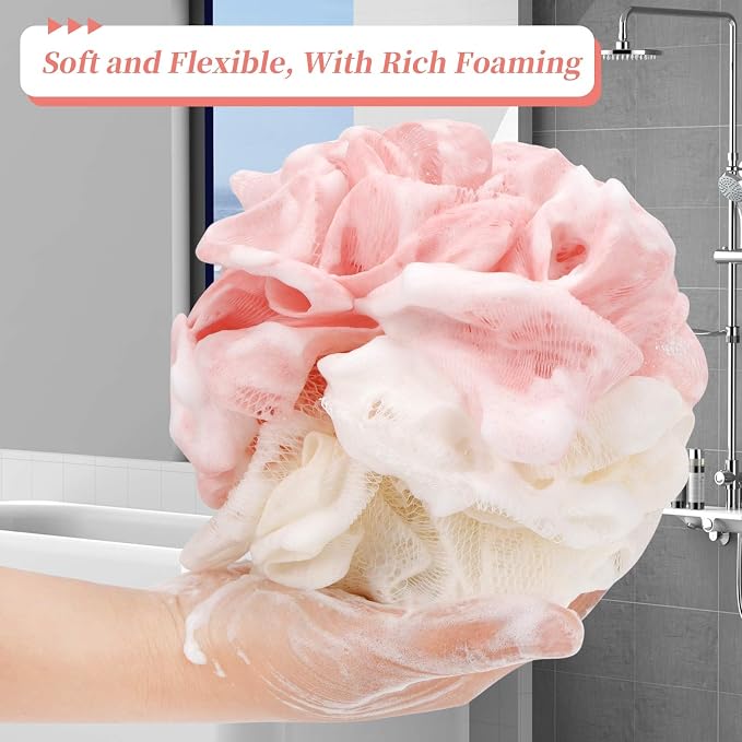 FARMOGA Bath Loofah Sponge Back Scrubber Shower Sponge Soft Mesh Exfoliator Pouf Shower Ball Bath Sponges for Women and Men Bath Accessories