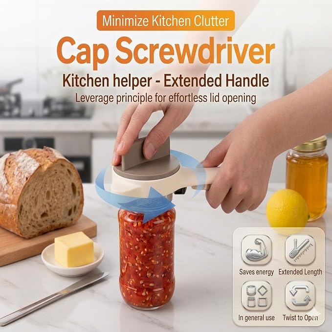 4-in-1 Jar Opener, Adjustable Bottle Lid Opener for Elderly and Arthritis Sufferers, Easy Grip for Weak Hands, Non-Slip, Effortless for Tight or Refrigerated Lids, Multi-Size for Jars Bottles(Beige)