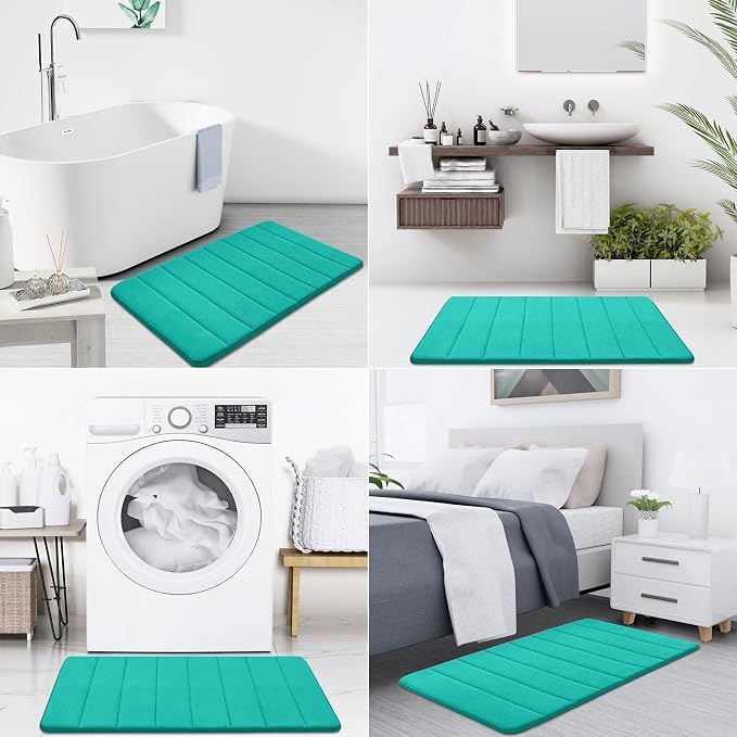 Buganda Memory Foam Bath Mat, 47" x 24", Ultra Soft and Non-Slip Bathroom Rugs, Water Absorbent and Machine Washable Bath Rug Runner for Bathroom, Shower, and Tub, Teal