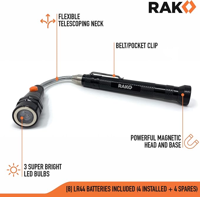RAK Magnetic Pickup Tool Gifts for Men - Telescoping Magnet with LED Flashlight and 22 Inches Extendable Neck, Cool Gadgets Mechanic Tool, Holiday Gifts for Men, Dad, Husband, Grandpa, Handyman