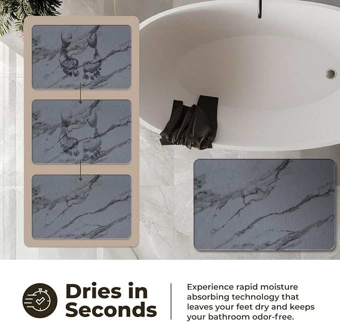 TOSORO - Stone Bath Mat Diatomaceous Earth Shower Mat Non-Slip Super Absorbent Diatomite Stone Bath Mats for Bathroom Floor Quick Drying Natural Easy to Clean (23.5 x 15) - Graphite