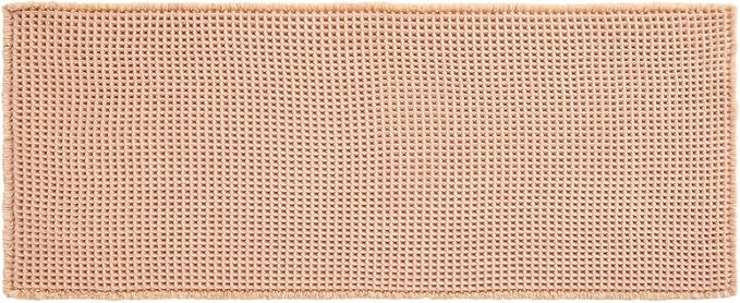 TYUU Waffle Bath Mat, Boho Bathroom Rugs Non Slip Washable Super Absorbent Quick Dry Bath Mat Farmhouse Bathroom Decor, 48"x24" Light Peach