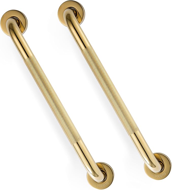Grab Bars for Shower, Zynuhmo 2 Pack 16 Inch Anti Slip Stainless Steel Bathroom Safety Shower Grab Bar Handrails for Handicap Injury Pregnant Senior Assist Shower Handles(Titanium Gold, 1" Diameter)