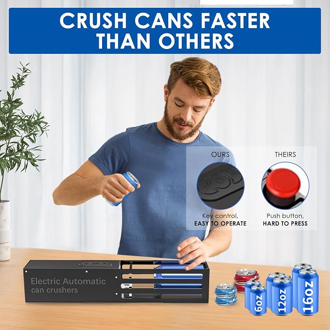 YOTAN Automatic Can Crusher, 8oz&12oz&16oz Electric Can Crushers for Recycling Wall Mounted, Aluminum Can Crusher Electric, Can Trash Compactor for Aluminum Seltzer, Soda, Beer Cans and Bottles