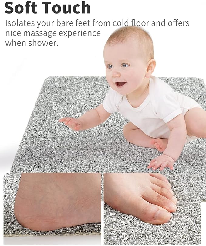 Non Slip Shower Mat, Comfortable Bath mat for Textured Surface,Quick Drying Easy Cleaning Shower Floor Mat for Wet Area,Without Suction Cups 24x24 Lightgrey