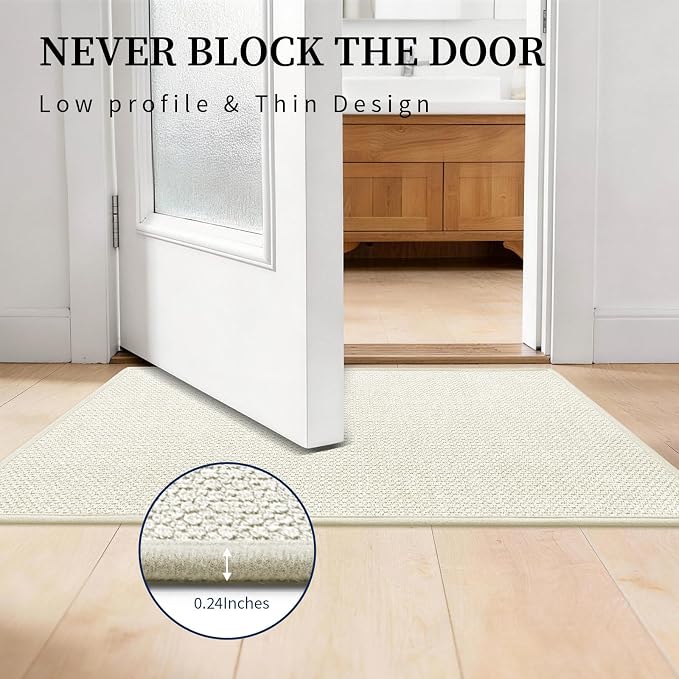 YIHOUSE Beige Bathroom Rugs Sets 3 Piece, Quick Dry Non Slip Thin Bath Mat with Toilet Rug, Absorbent Machine Washable Bath Runner Rugs for Bathtub Sink Home Decor