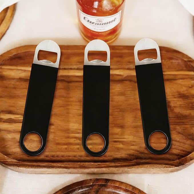 KTOJOY Bottle Opener, 3 Pack Speed Openers, Stainless Steel Flat, Matte Finish, Easy Grip, for Kitchen, Bar or Restaurant, Black