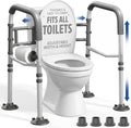 Toilet Safety Rails for Seniors 350lb, Adjustable Height & Width Toilet Bars for Elderly | Foldable Non-Slip Toilet Safety Frame, 4 Suction Cups & 4 Tips, Reinforced 2 C-Clamp – Fits Most Toilets