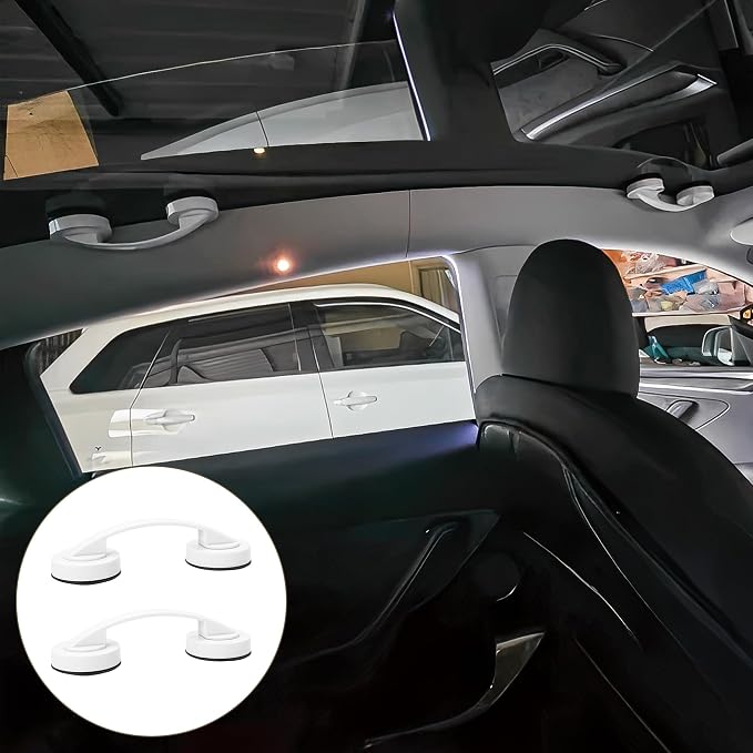 Vehicle Roof Handle Armrest Safety Grab Interior Assist Accessory with Strong Suction Cup Compatible with Tesla Model 3, Model Y, Model X, Model S – Universal Car Gadget (2PCS)