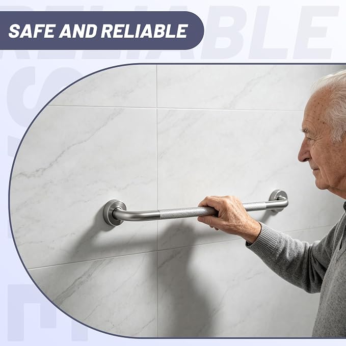 36 Inch Shower Grab Bar, Brushed Nickel Anti Slip Safety Bars, 304 Stainless Steel Bathroom Handrail, Handicap Grab Bars for Wall, Shower Grip Handle for Seniors Elderly Injury Assist Bath (1.25" Dia)