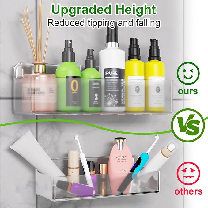 Adhesive Shower Caddy 6 Pack Rustproof Shower Shelves for Inside Shower No Drilling Bathroom Organizers and Storage Large Rack with Soap Holder Clear