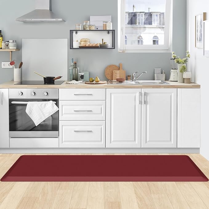 KitchenClouds Kitchen Mat Cushioned Anti Fatigue Kitchen Rug 0.8inch Water Resistant Non Slip Kitchen Rugs and Mats Standing Desk Mat Comfort Floor Mats for Kitchen Sink Office (17.3"x60",Red)