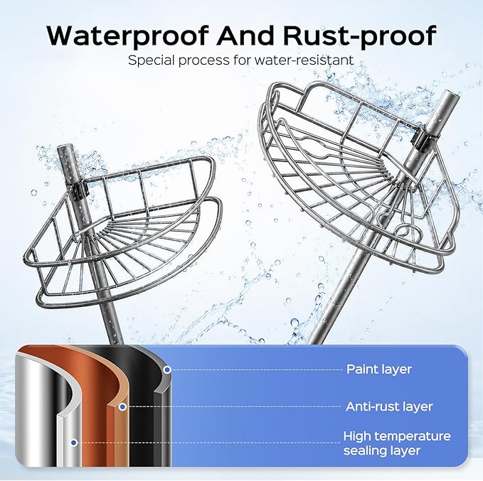 HAMITOR Shower Caddy Tension Pole: 4-Tier Corner Rustproof Bathroom Organizer - No-Drill Adjustable Shower Shelf for Renters - Floor to Ceiling Family Apartment Storage Rack - 47-121 Inch Silver Gray