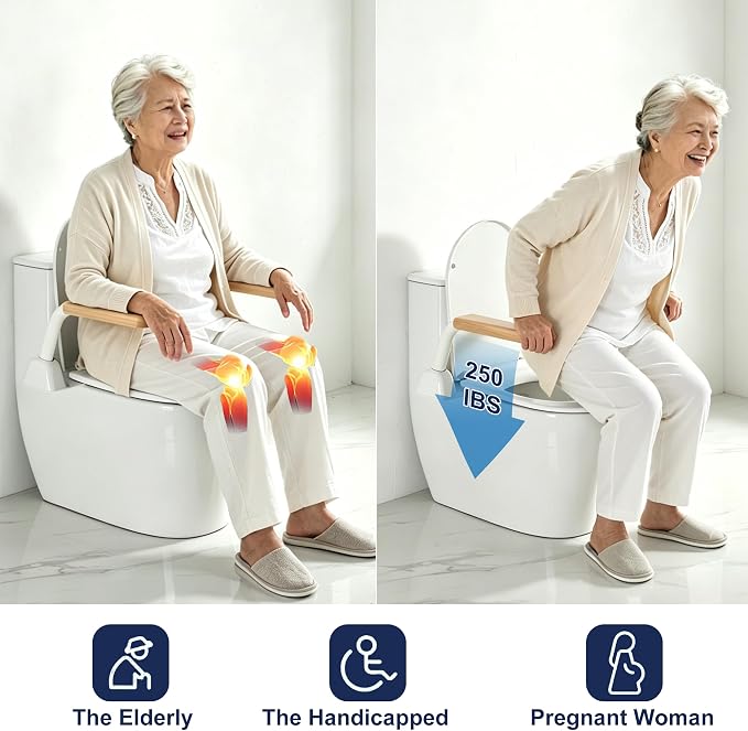 Toilet Safety Rails for Seniors with Space Saving Flip-Up Armrests, Toilet Support Rails for Seniors and Disabled, Pregnant Women, Grab Bars Toilet Safety Frame for Bathroom, Oak