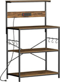 VUSIGN Kitchen Bakers Rack with Power Outlet, 31.5 Inch Coffee Bar Station with 6 S Hooks, 4 Tiers Microwave Stand with Storage, Kitchen Stand for Pots/Pans/Spices, Rustic Brown