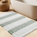 Upgrade Waffle Bath Mat, Boho Bathroom Rugs Absorbent Non Slip, Ultra Soft Bathroom Mat, Machine Washable Knit Bath Rugs with Stripe for Bathroom, Bedroom, Kitchen, Tub, 24"x17", Light Green & White