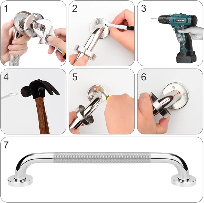 supregear Grab Bars for Bathtubs and Showers, Anti Slip Bathroom Grab Bars for Seniors, 304 Stainless Steel Safety Shower Handle, Toilet Handicap Elderly Assist Bathroom Wall Handle, 16 inch