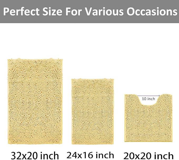 Bathroom Rugs 3 piece Bath Rugs Sets 3 Piece, Extra Soft and Absorbent Shaggy Bathroom Mat Rugs, Machine Washable, Non-Slip Plush Carpet Cream