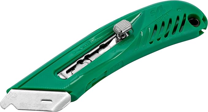 Pacific Handy Cutter S4R Safety Cutter, Retractable Utility Knife with an Ergonomical Design, Bladeless Tape Splitter, Steel Guard for Safety and Damage Protection, for Warehouse and In-Store Cutting , Green