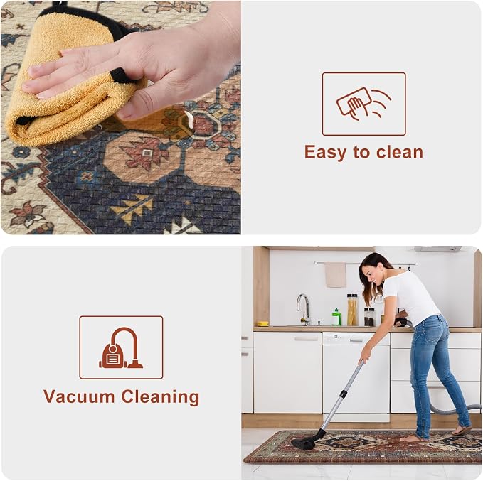 KIMODE Anti Fatigue Kitchen Mats, Boho Distressed Kitchen Rugs 20"x47"+20"x32", Non-Slip Waterproof Kitchen Floor Mats, Comfort Mats for Kitchen Floor, Sink, Laundry, Office, Desk Red