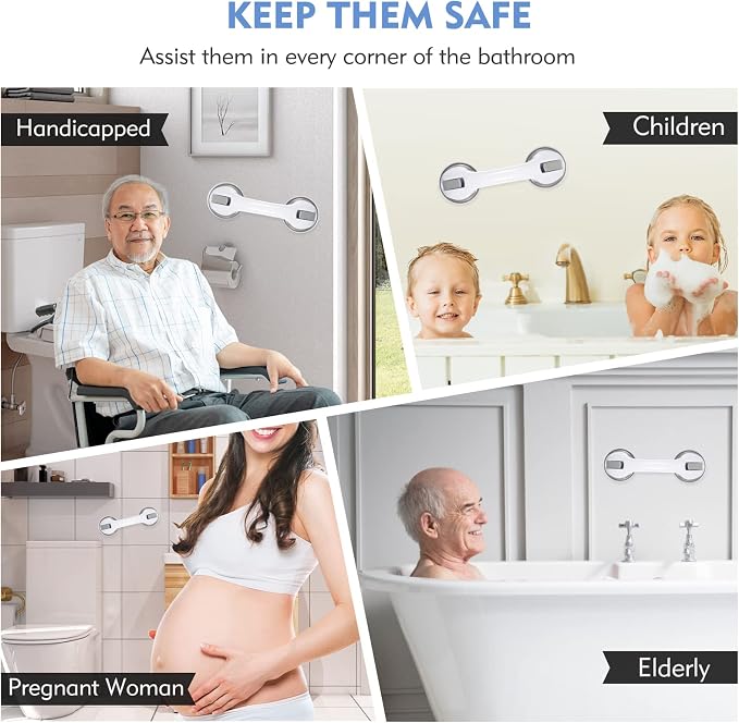 Grab Bars for Bathtubs and Showers, 12 Inch Shower Handle Strong Suction Cup Grab Bar for Shower Chair Stool, Bathroom Safety Bar for Seniors, Elderly, Handicap (2 Pack)