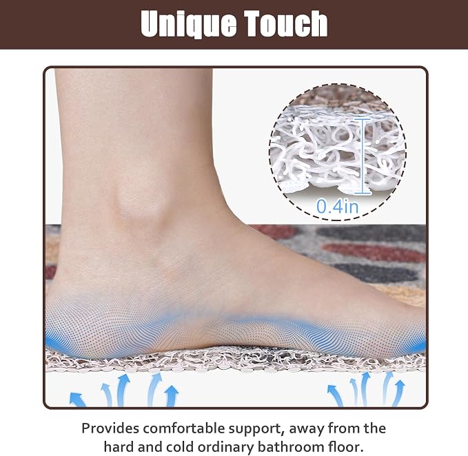 Long Shower Bath Mat Non Slip: Soft Textured Loofah Bathroom Floor Mat for Inside Shower - Multiple Drainage Holes for Quick Drying - 16x39 Inch Extra Long Shower Tray Mat for Walk- in Shower