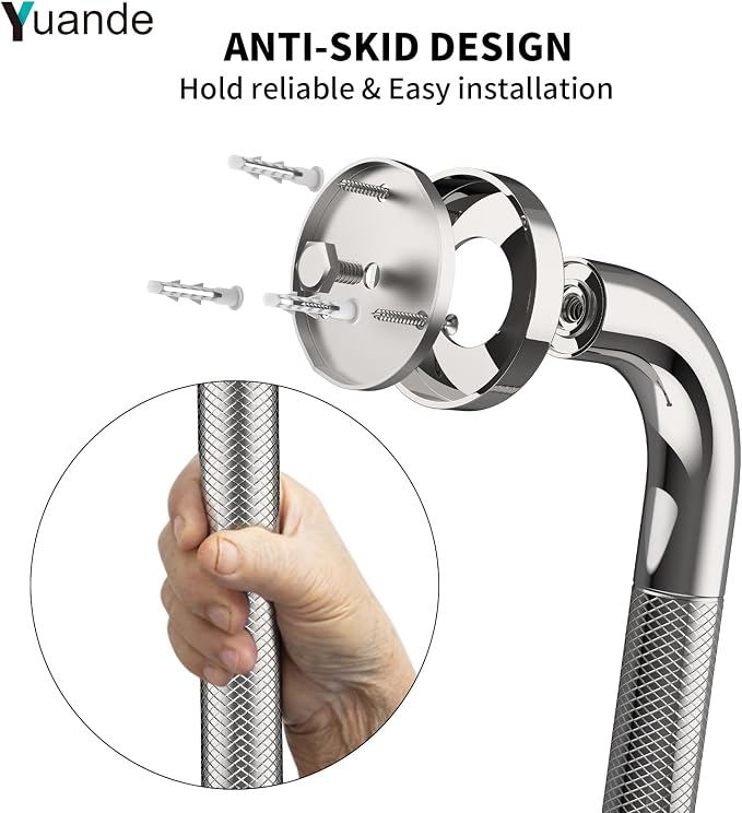4 Pack 24 Inch Shower Grab Bar, YuanDe Chrome Bathroom Grab Bar Handle w/Anti-Slip Knurled Grip, Stainless Steel Bath Balance Bar,1.25" Diameter Safety Hand Rail Support,Handicap Injury Elderly Senior