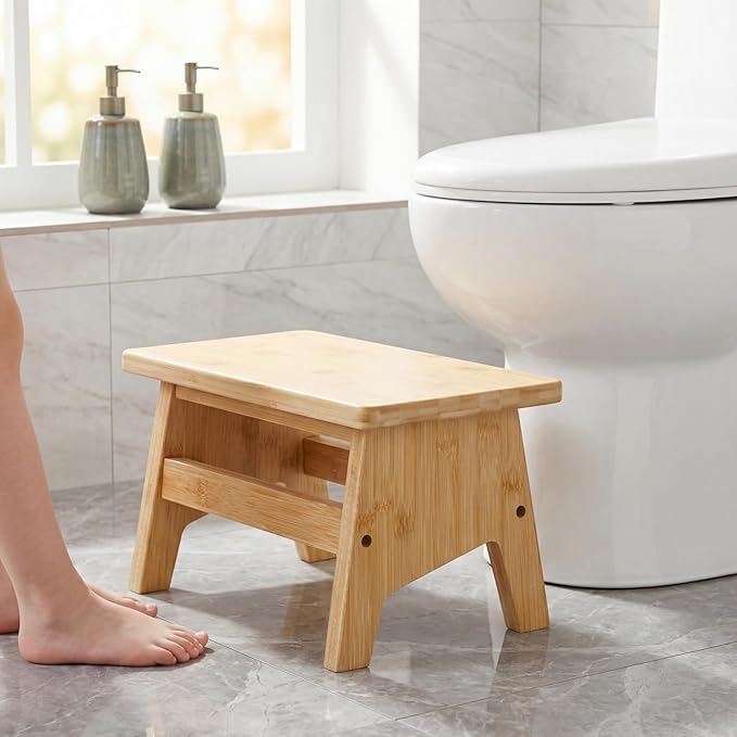 Lyellfe Bamboo Step Stool, Support up to 300lbs | Non-slip Potty Training Stool, Portable Sturdy Bedside Stool for High Beds, Easy Assembly