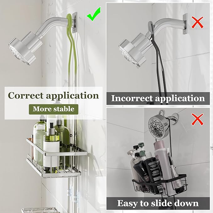 Skyapex Shower Caddy Hanging: Adjustable Height, Rustproof Shelves with Hooks, 2 Soap Holders - Silver Shower Organizer Over Showerhead