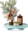 Round Decorative Tray Wood Bathroom Counter Organizer Farmhouse Kitchen Decor Wooden Riser for Soap Dish, Perfume, Candle, Sponge, 10" - Light Blue
