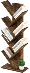 Furinno Tree Book Shelf, 7-Tier Bookshelf with Angled Open Shelf, Tree Bookcase for Room Decor, 8.4 x 15.7 x 39.4, for Organization and Storage, for Living Room, Bedroom, Home Office, Amber Pine