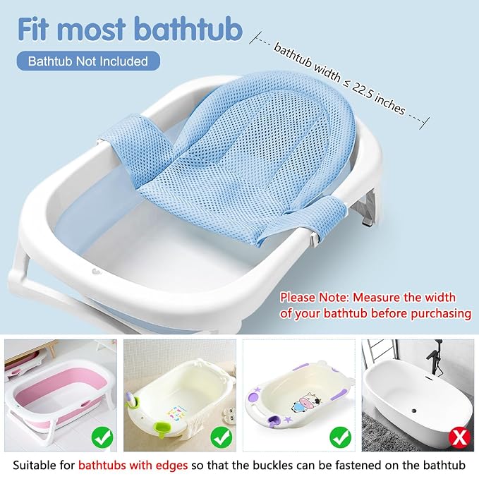 Colorlife Baby Bath Seat Support Net Infant Bathing Seat Support Mat, Adjustable Comfortable Non-Slip Three-Pointed Baby Shower Net Bathtub Sit Up Mesh for Newborn 0-12 Months-Light Blue(No Bathtub)