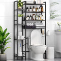 Kalrin 8-Tier Over The Toilet Storage with Side Rack, Over Toilet Storage Rack with Adjustable Shelf & Drain Basket, Freestanding Bathroom Organizer for Balcony, Laundry (Modern Grey)