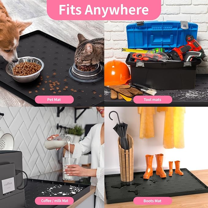 Sdpeia Under Sink Mat 31"×22" Waterproof Silicone Cabinet Liner & Sink Protector for Kitchen & Bathroom, Multi-Purpose Organizers Tray for Pets, Laundry, Cat Litter Mat, Black