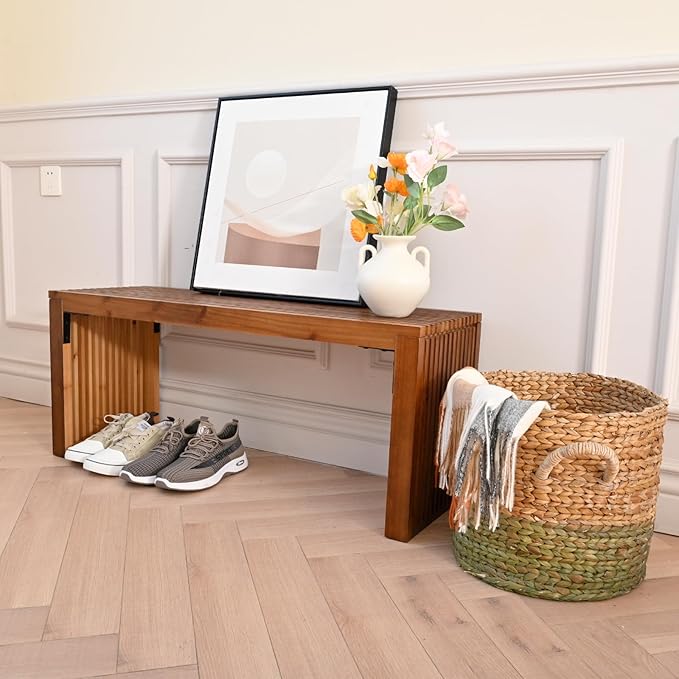 SwallowLiving 40 Inch Solid Wood Bench, Farmhouse Indoor Kitchen Dining Bench with Sturdy Construction, Multi-Purpose Backless Seat for Entryway, Outdoor Patio, Foot of Bed