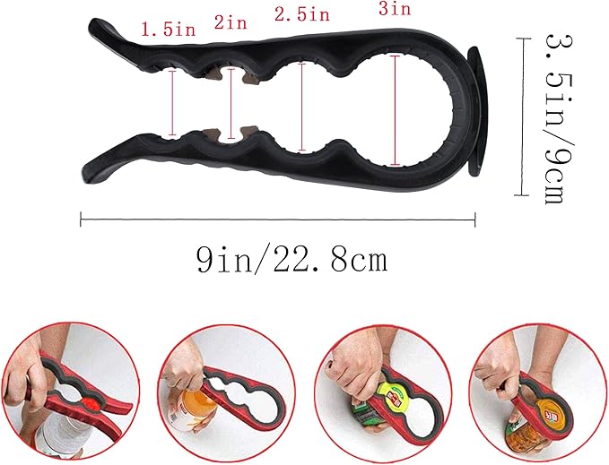5-in-1 Jar Opener whit Beer bottle opener for Weak Hands,Non-slip Easy Grip Can Opener,Used to remove stubborn LIDS (Black)