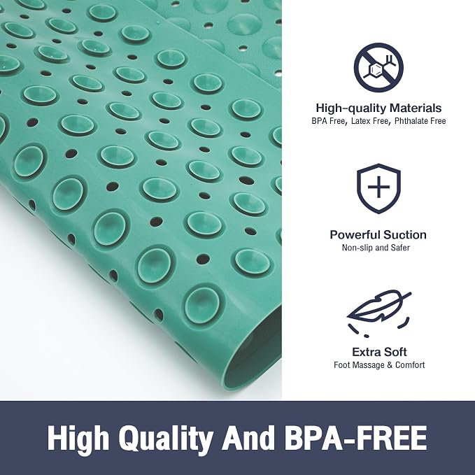Square Shower Bathtub Mat Non Slip for Inside Shower Mars Green 21x21 Inch, Shower Stall Mats for Bathroom Floor, Soft Bath Mat for Tub with Big Suction Cups Drain Holes, Easy Washable Dry