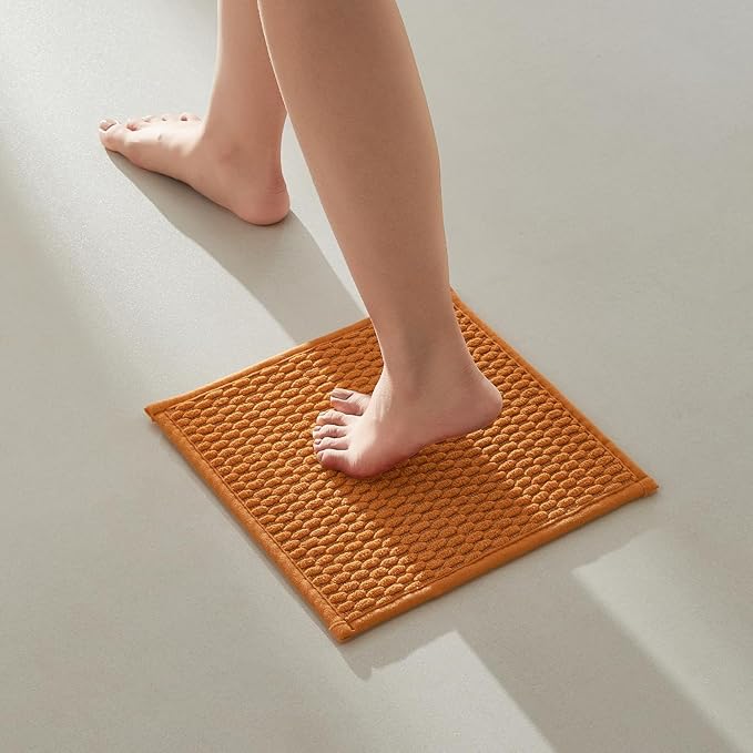 TYUU Small Bathroom Rugs Non Slip Washable Bath Rugs Super Absorbent Bathroom Rug Thin Quick Dry Low Pile Bath Mats, Orange 12"x12"