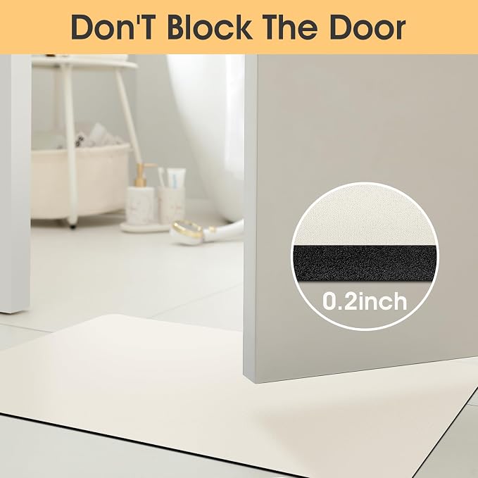 ACCUMTEK Non Slip Bath Mat, Thin Bathroom Rugs Fit Under Door, Quick Dry Bath Mats, Machine Washable Bath Rugs for Bathroom, Bathtub & Kitchen, Bathtub, Light Beige/Solid/32 x20