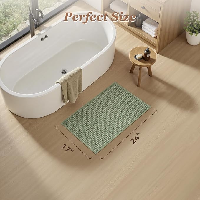AMOAMI Unique Woven Bath Mat, Super Absorbent Non Slip Bath Mat, 17" x 24", Sage