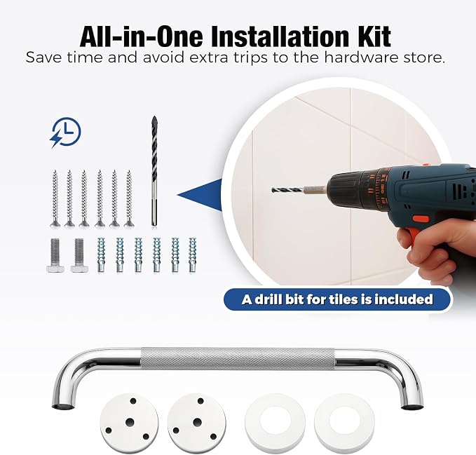 Grab Bars for Shower 2 Pack 18-Inch, Stainless Steel Anti-Slip Safety Shower Handle for Elderly Bathroom Wall Support Handicap Handicap Grab Bars for Seniors, Polished Nickel