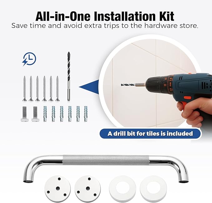 Grab Bars for Shower 2 Pack 16-Inch, Stainless Steel Anti-Slip Safety Shower Handle for Elderly Bathroom Wall Support Handicap Handicap Grab Bars for Seniors, Polished Nickel