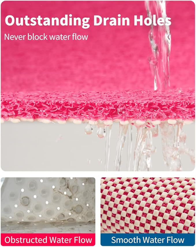 Non Slip Shower Mat, Comfortable Bath mat for Textured Surface,Quick Drying Easy Cleaning Shower Floor Mat for Wet Area,Without Suction Cups Pink 24 x 24